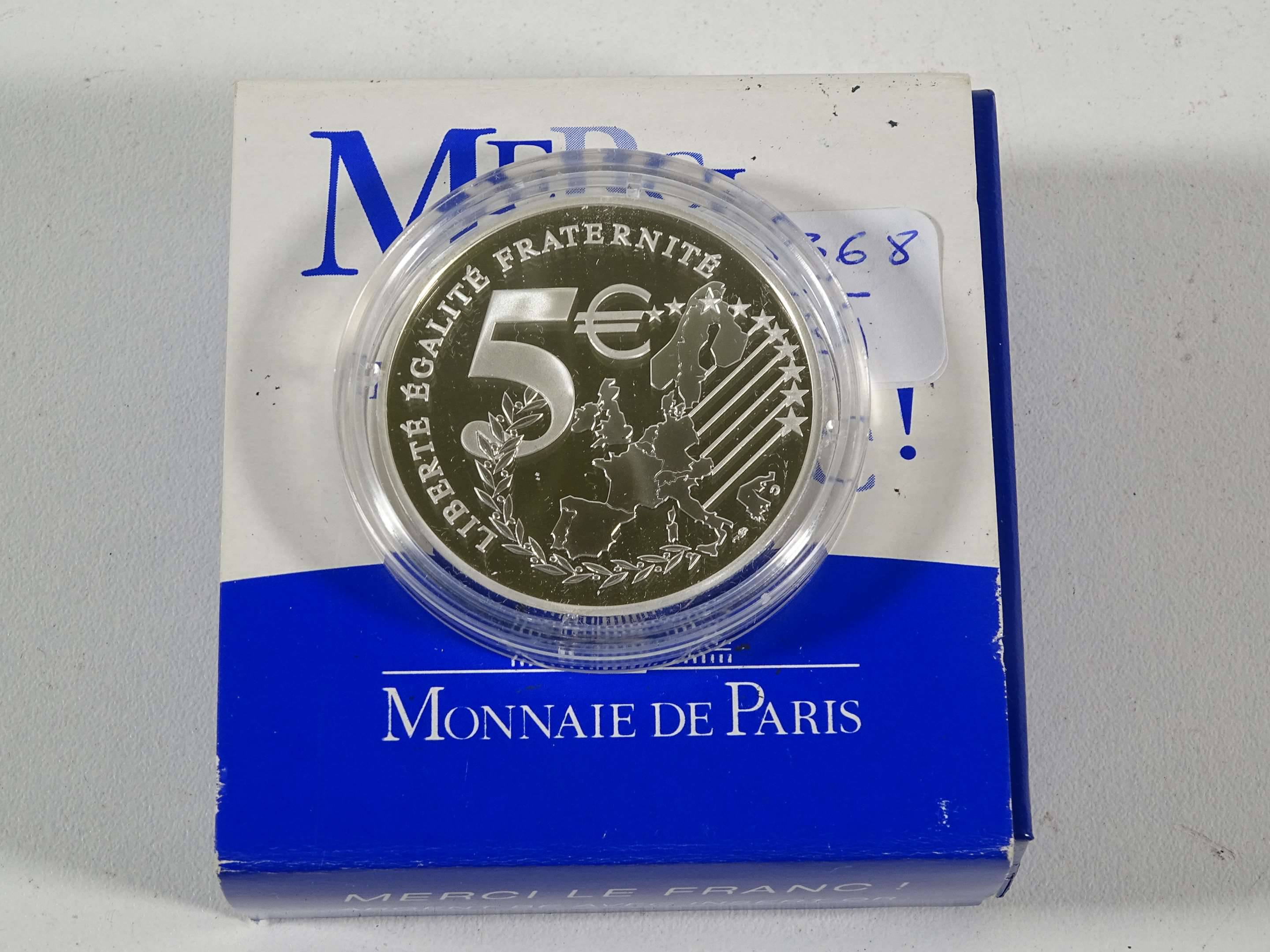 France France - La Semeuse 5 € 2002 Adieu au Franc or/argent BE