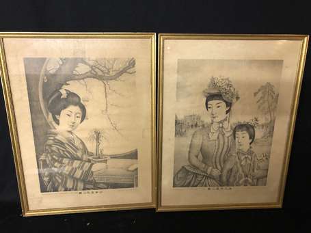 Asie - Chine ou Japon - Ensemble de 2 gravures 