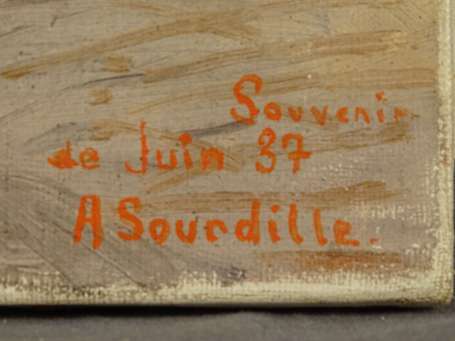 SOURDILLE A. XXe - Rue animée. Huile sur toile, 