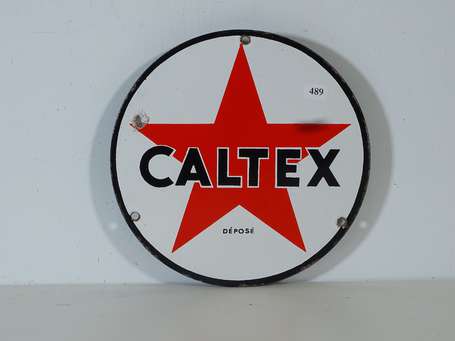 CALTEX «Déposé » : Petite plaque émaillée de pompe