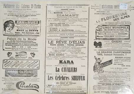 Folie Bergère programme du 20 mai 1898 en 3 volets