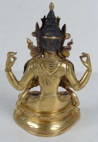 Bouddha Sujet en bronze partie patiné Tibet H.15,5