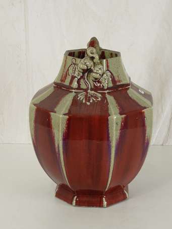 CHINE QING Vase en céramique flamée craquelée  H. 