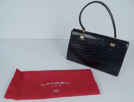 LANCEL - Sac à main en croco noir vintage (légères