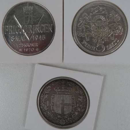 Lot de 5 pièces en argent diverses. Finlande 10 