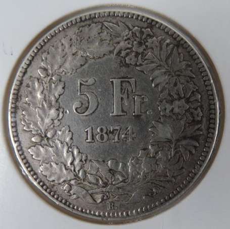 Suisse. Pièce de 5 francs en argent 1874B. 