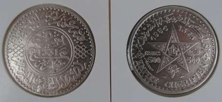 Maroc. Lot de 2 pièces en argent 10 dirhams 1912 