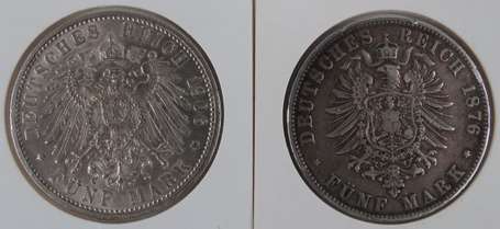 Allemagne (Bade). Lot de 2 pièces de 5 marks en 