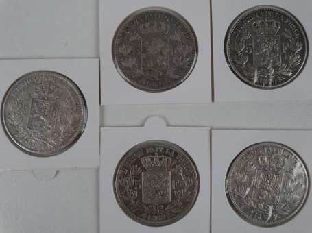 Belgique. Lot de 5 pièces en argent Léopold II 