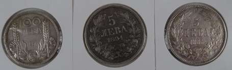 Bulgarie. Lot de 3 pièces en argent 5 leva 1885 - 