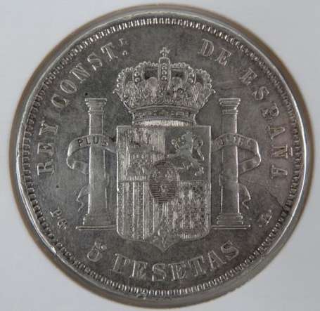 Espagne. 1 pièce en argent 5 pesetas 1893 Alfonso 