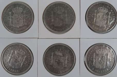 Espagne. Lot de 2 pièces de 5 pesetas argent 