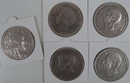 Espagne. Lot de 2 pièces de 5 pesetas argent 