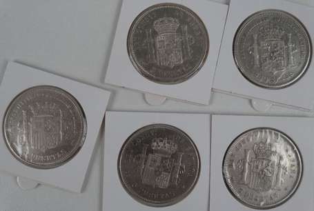 Espagne. Lot de 2 pièces de 5 pesetas argent 