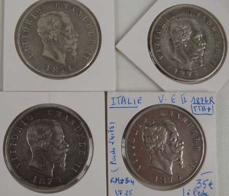 Italie. Lot de 4 pièces de 5 lires en argent 