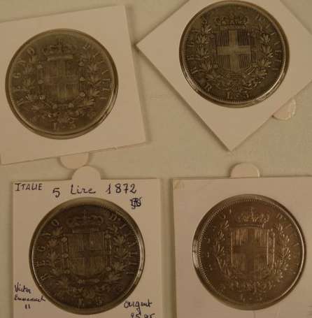 Italie. Lot de 4 pièces de 5 lires en argent 