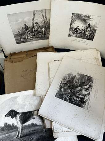 Chasse - Ensemble de 17 gravures illustrées sur le