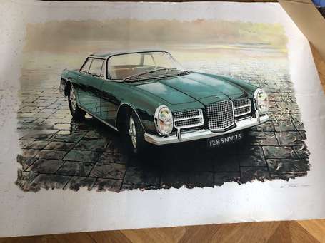 Lithographie - voiture Facel Vega réalisée par E 