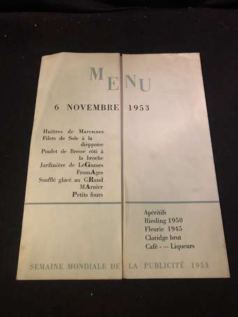 SAVIGNAC - Menu du 6 novembre 1953 pour la semaine