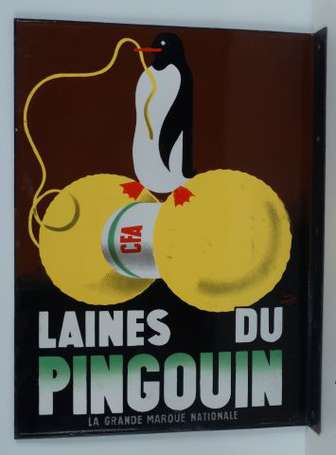 LAINE DU PINGOUIN : Plaque émaillée double-face à 