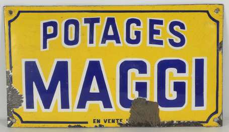 MAGGI Potages : Plaque émaillée bombée. 29,9 x 