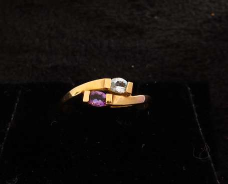 Bague toi et moi moderniste en or jaune 18K 