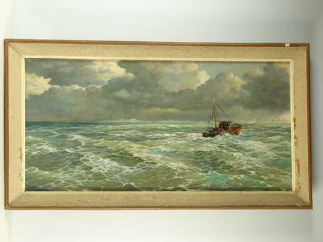 LABARDE A. Xxé Chalutier en mer Huile sur toile 