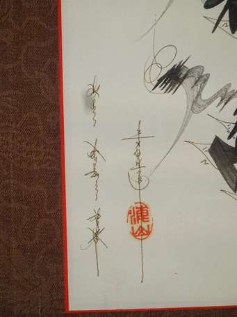 Ecole asiatique Calligraphie. Encre sur papier 