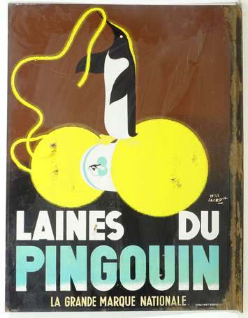 LAINE DU PINGOUIN : Plaque émaillée double-face à 