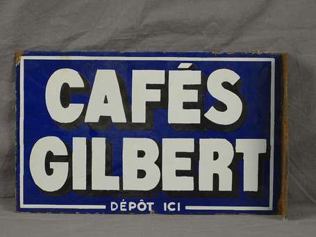 CAFE GILBERT :  Plaque émaillée double-face à 