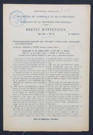 2 dépôts de brevet d'invention de 1929 de la 