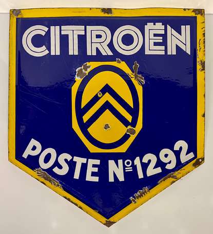 CITROËN : Plaque émaillée pentagonale. Émaillerie 