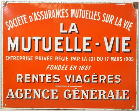 LA MUTUELLE-VIE Assurances : Plaque émaillée 