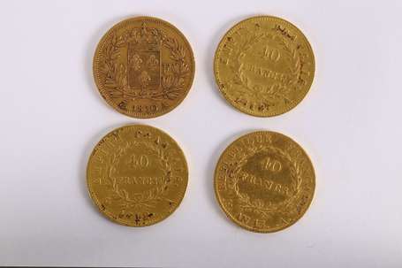 Lot de 4 pièces 40 Francs or Charles X et Napoléon