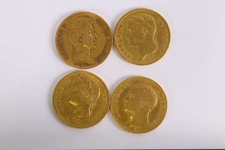 Lot de 4 pièces 40 Francs or Charles X et Napoléon