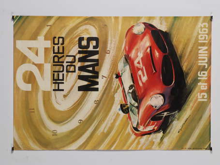 24 HEURES DU MANS 1963 : Affiche illustrée d'une 