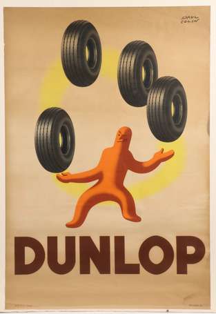 DUNLOP : Affiche lithographiée signée Paul Colin. 