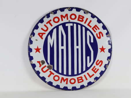 MATHIS Automobiles : Plaque émaillée ronde bombée.