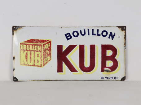 BOUILLON KUB : Bandeau émaillé. Daté 5.38. Patine 