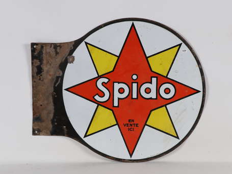 SPIDO : Plaque émaillée double-face à équerre. 