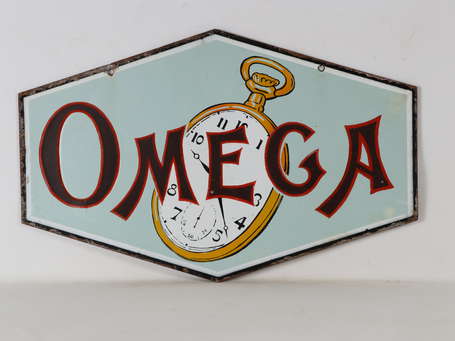 OMEGA : Plaque émaillée double-face à suspendre de