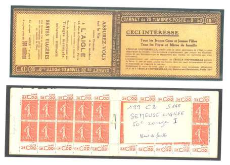 Carnet Ancien N°199_C2 Type SEMEUSE LIGNEE - 50c. 