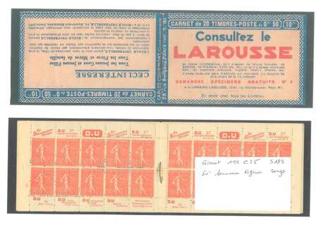 Carnet Ancien N°199_C25 Type SEMEUSE LIGNEE - 50c.