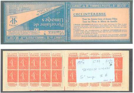 Carnet Ancien N°199_C37 Type SEMEUSE LIGNEE - 50c.