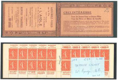 Carnet Ancien N°199_C39 Type SEMEUSE LIGNEE - 50c.