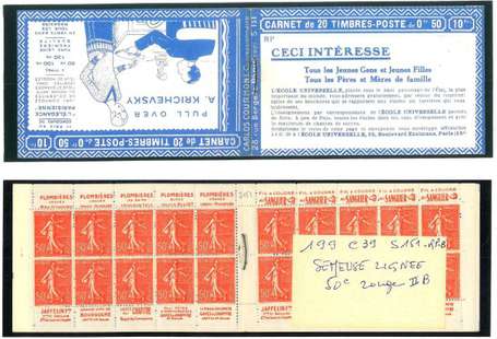 Carnet Ancien N°199_C39 Type SEMEUSE LIGNEE - 50c.