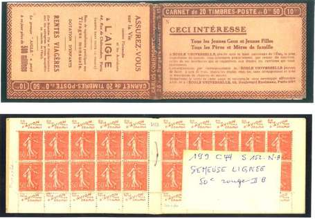 Carnet Ancien N°199_C44 Type SEMEUSE LIGNEE - 50c.