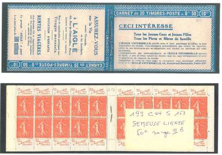 Carnet Ancien N°199_C44 Type SEMEUSE LIGNEE - 50c.