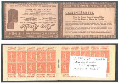 Carnet Ancien N°199_C47 Type SEMEUSE LIGNEE - 50c.