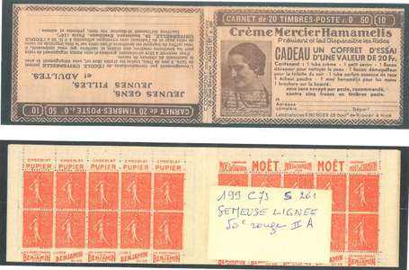 Carnet Ancien N°199_C73 Type SEMEUSE LIGNEE - 50c.